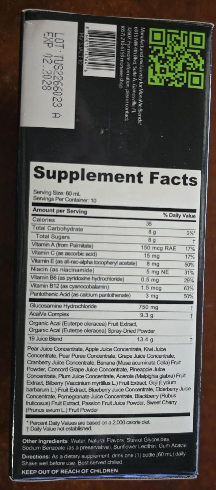 Monavie Active Shots Supplement Facts